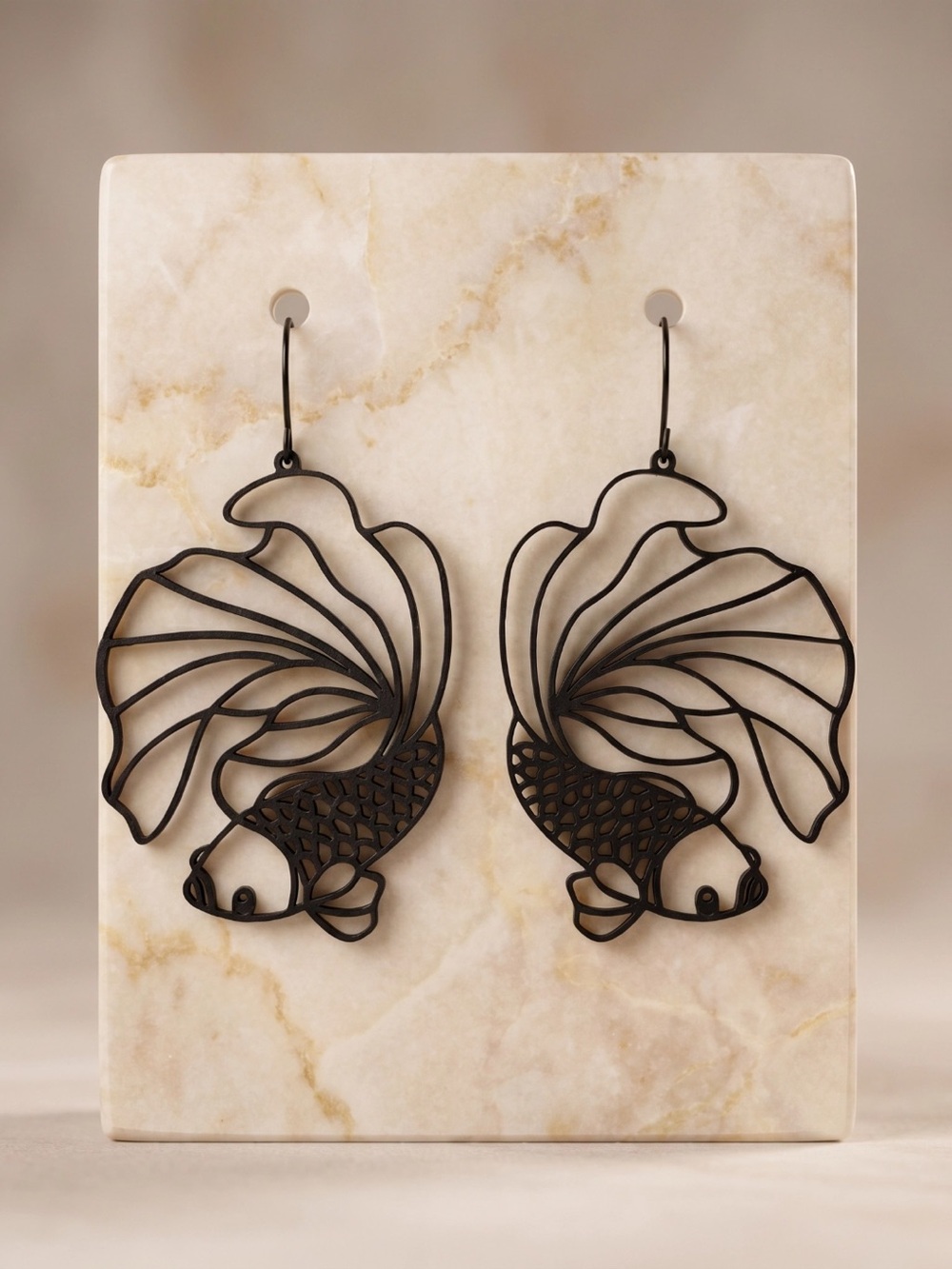 Black Filigree Koi Fish Dangle Earrings